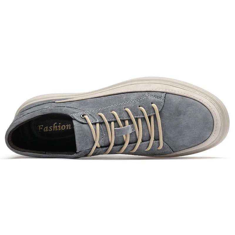 Men's grey casual pigskin skate shoes with rubber sole and round toe design