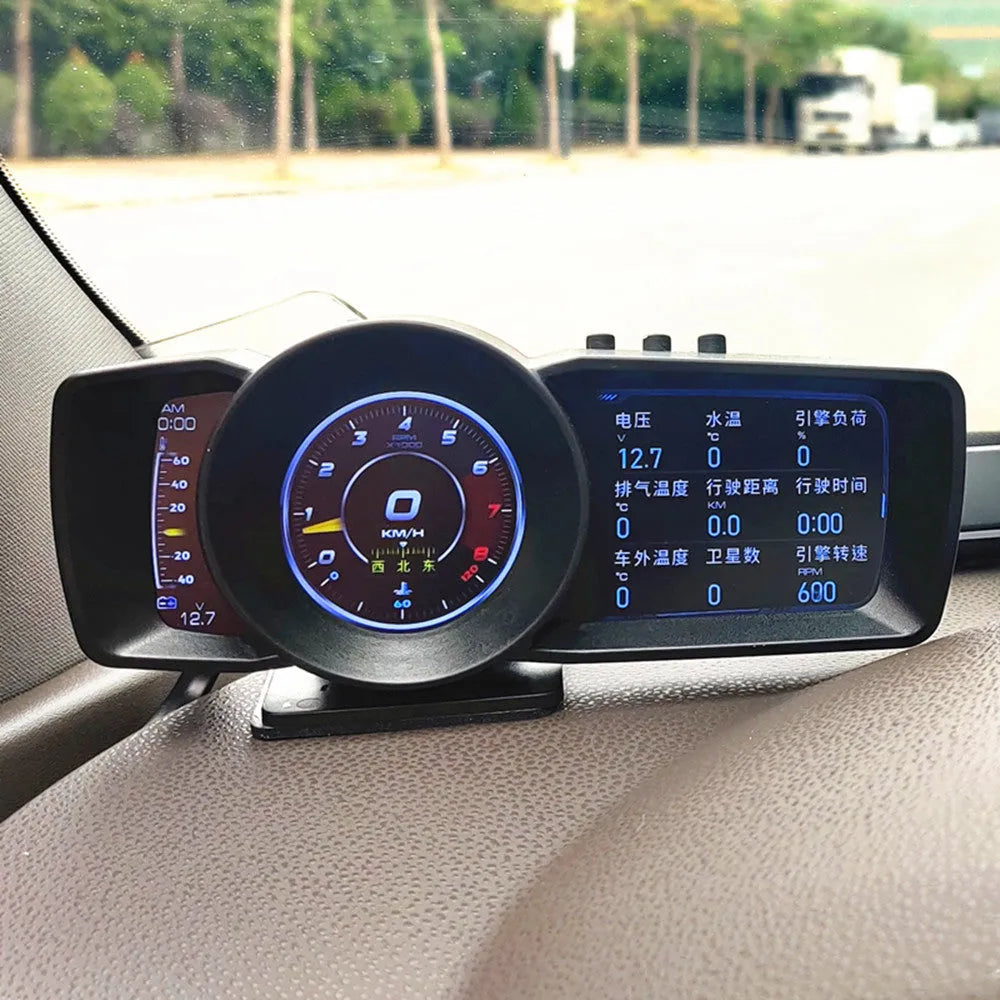 A600 OBDII monitor computer with 4.3-inch screen showing vehicle diagnostics data and GPS navigation display