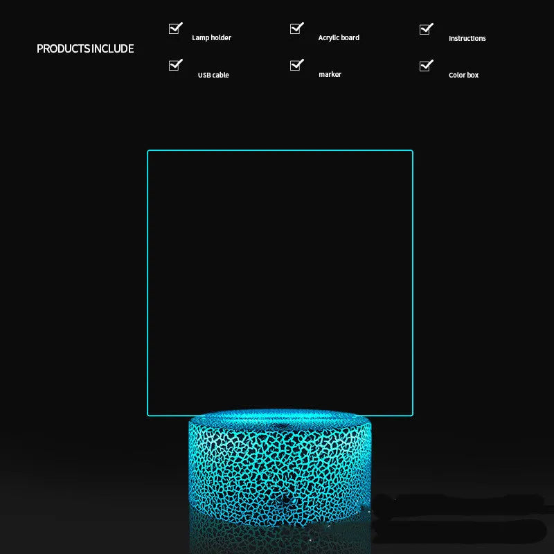 3D acrylic message board with LED lights showing handwritten message on illuminated surface