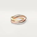 Sterling silver geometric U-shape couple ring with diamond setting on a hand.