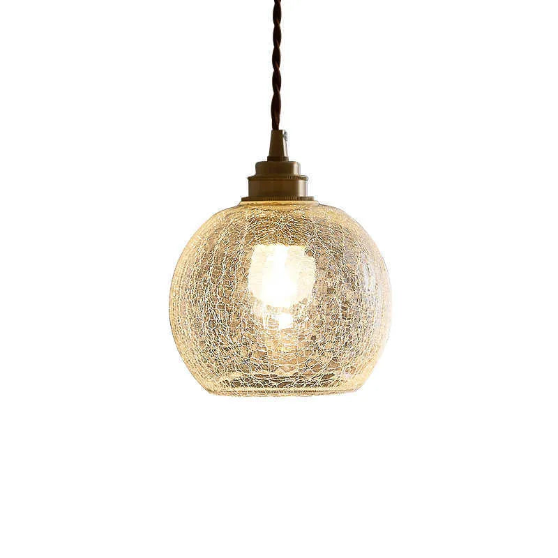 Retro brass chandelier with glass ball shade measuring 17.5cm wide by 15cm high