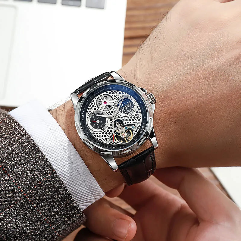 Men's waterproof automatic watch with luminous hands and stainless steel case