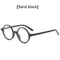 Artistic retro round glasses flat lens spectacles in bright black, sand black, tofu pudding and transparent grey frames