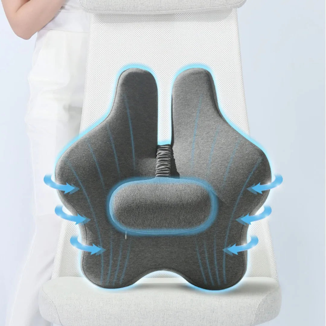 Memory foam car lumbar cushion in black colour showing 50cm width