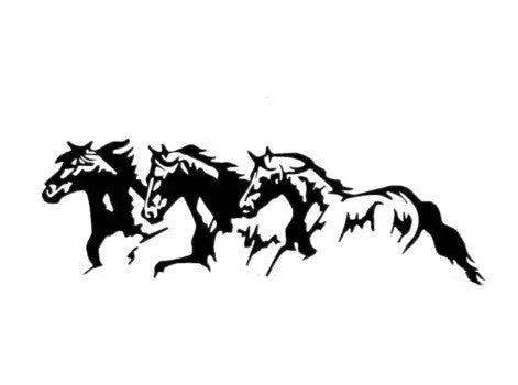 Three Horses steed design car sticker measuring 25 by 8 cm in black, white, red, and blue colour options.