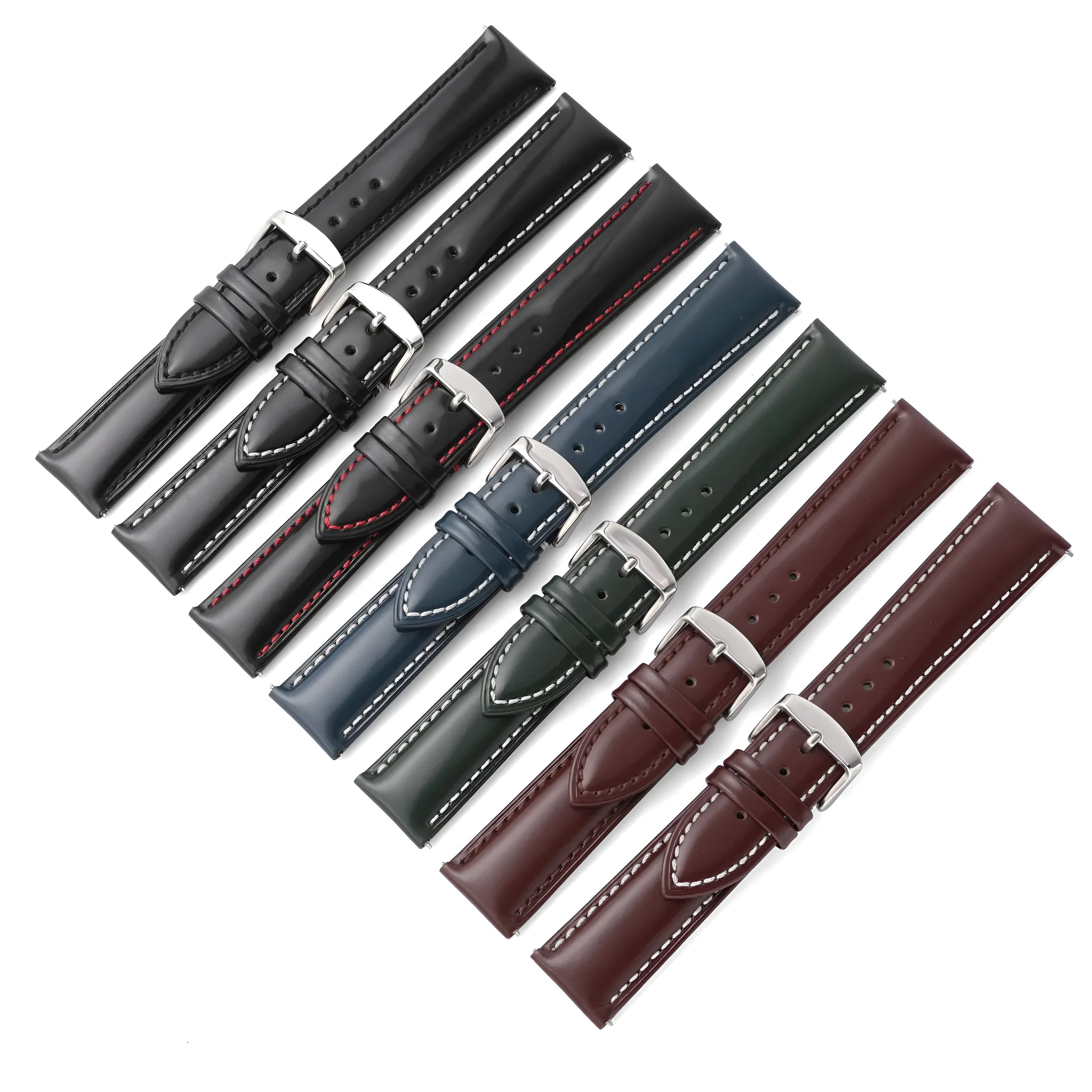 Bright cowhide leather watch strap with quick release ears in multiple colour and width options