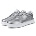 Women's leather lace-up casual flat shoes in gold, silver, and white colour options