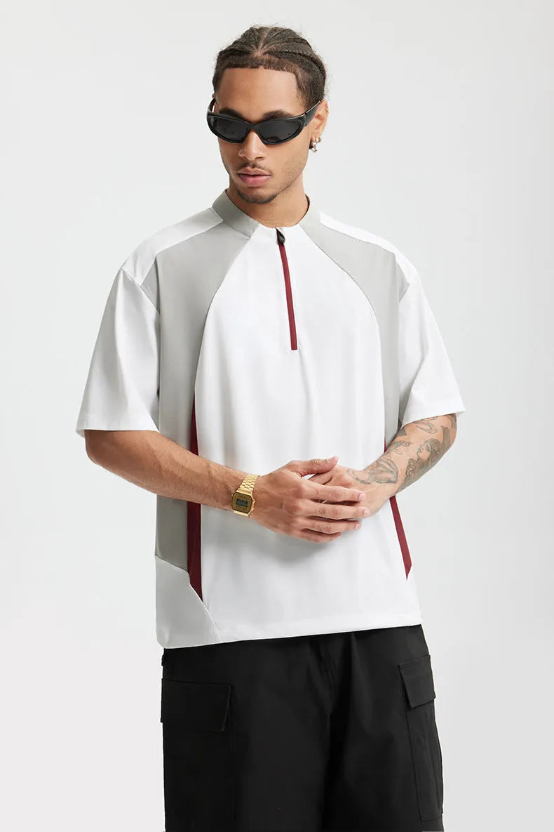 Men's lightweight polyester casual top in solid black and beige colours showing both long sleeve and short sleeve options
