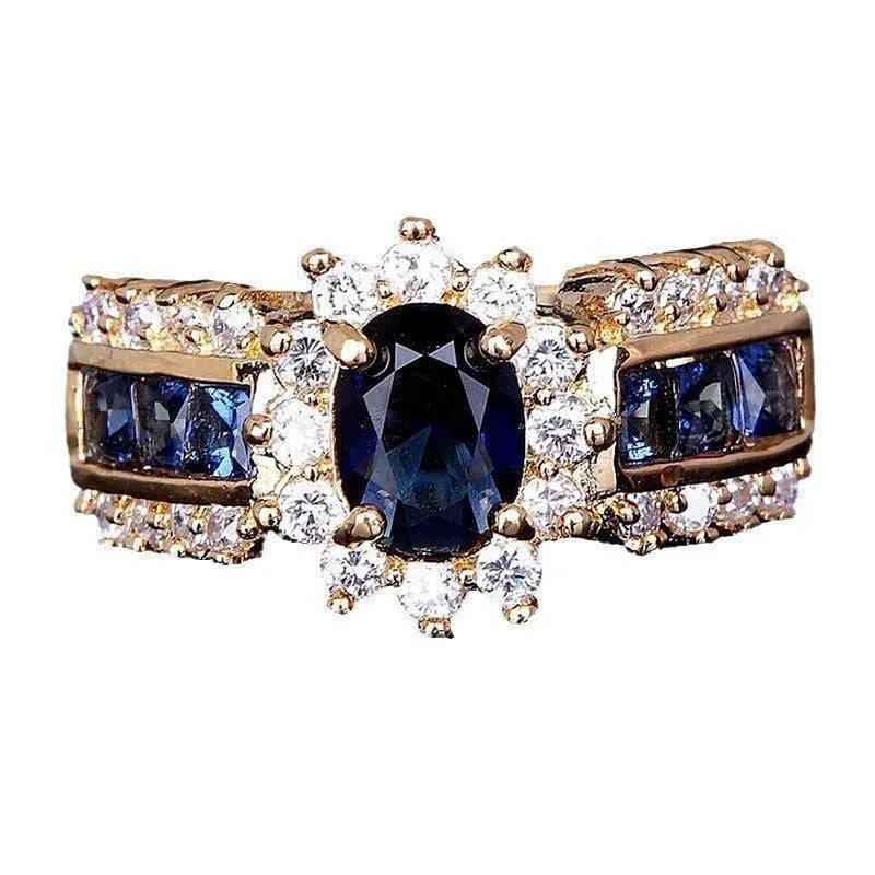 Zinc alloy unisex ring with diamond and zircon settings in blue and purple colour options