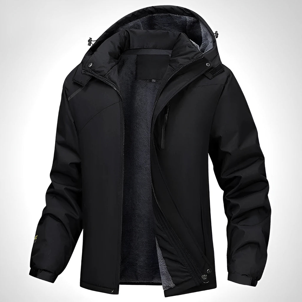 Men's plus size hooded coat in Army Green, made from waterproof polyester fabric.