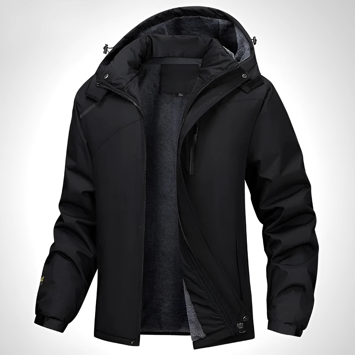 Men's plus size hooded coat in Army Green, made from waterproof polyester fabric.