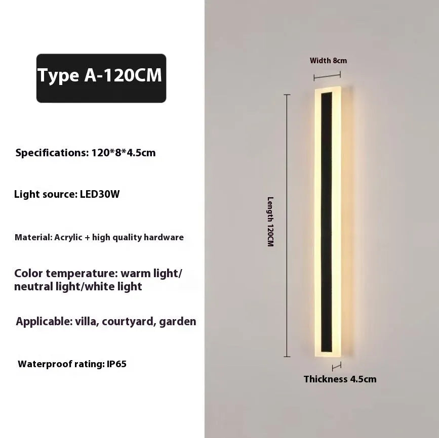 Outdoor LED strip wall lamp with straight design and wrought iron shell, 150cm length
