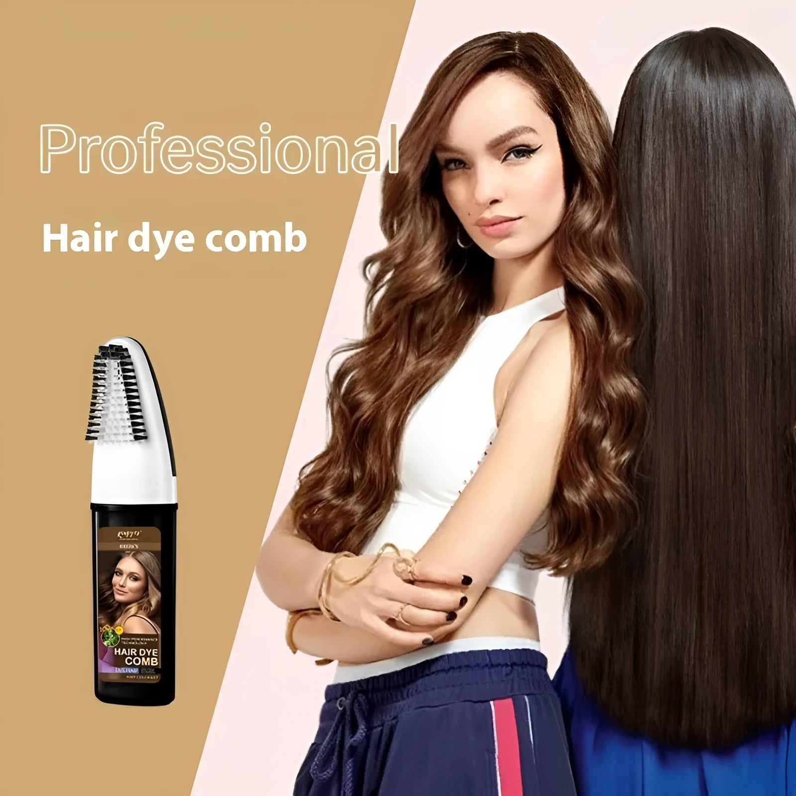 Hair dye kit with comb applicator and three 200ml bottles in brown, wine red, and dark brown shades