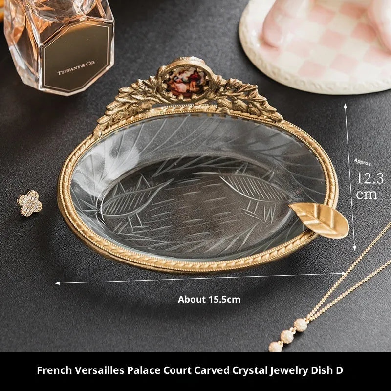 Aluminium jewellery storage dish with French Versailles carved crystal decorative tray design in two colour options