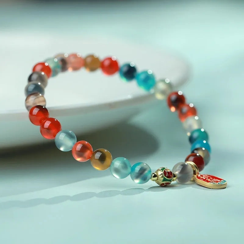 Natural agate snake bracelet with sugar heart glaze and copper coin decoration