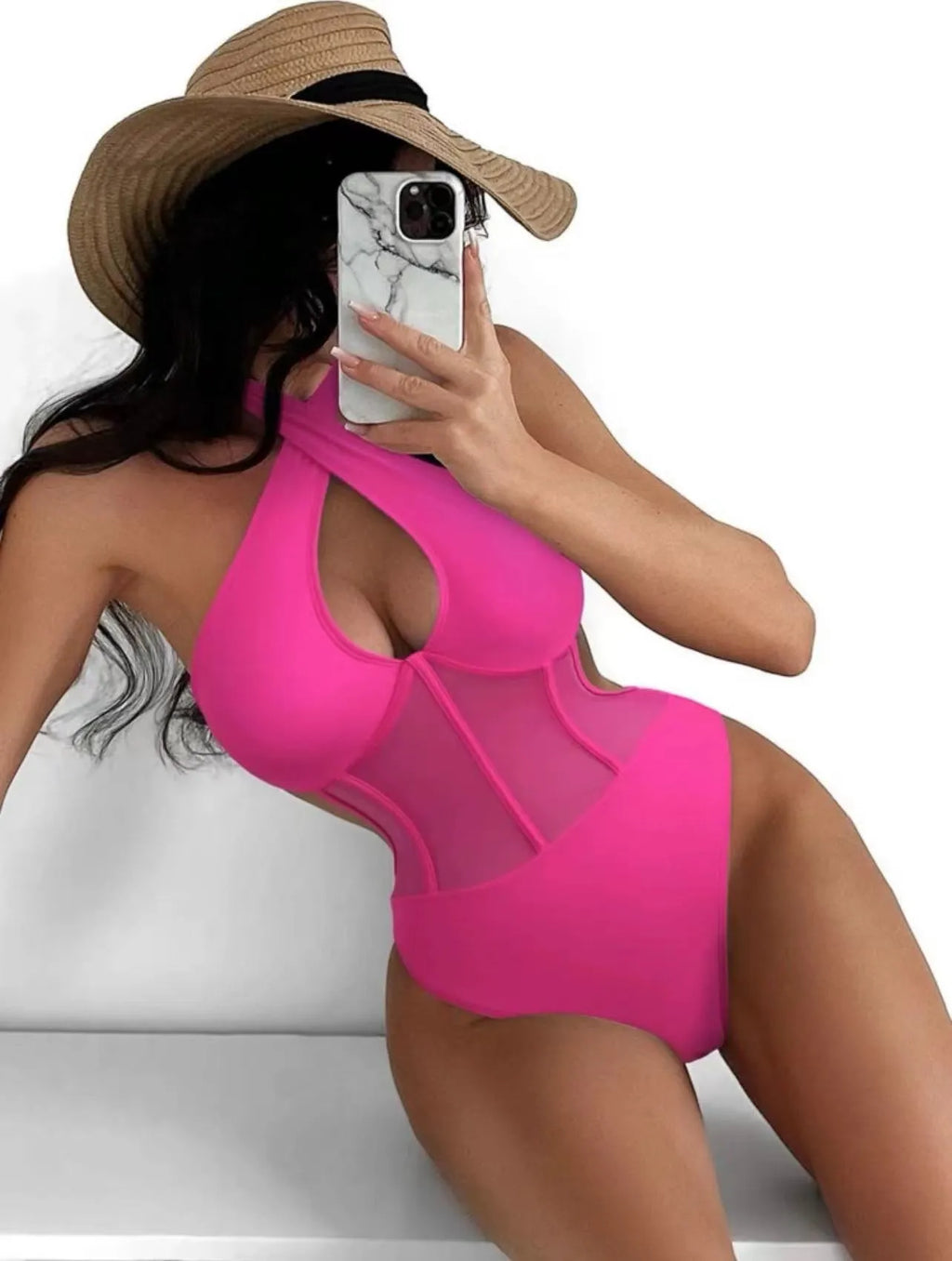 Ladies one-piece swimsuit bikini in black, rose red, or green colours with nylon spandex fabric