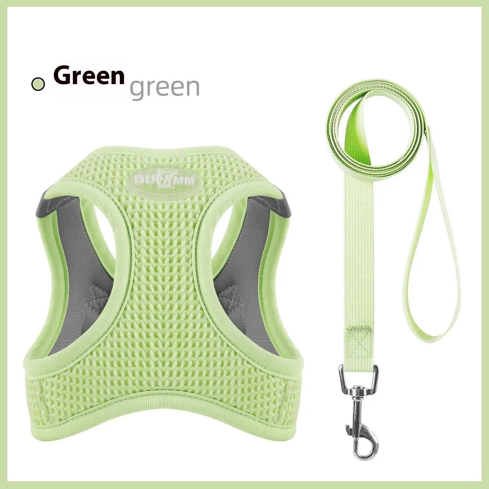 Waffle cloth texture pet harness with chest rope in brown, green, or purple colours for small to medium dogs and cats