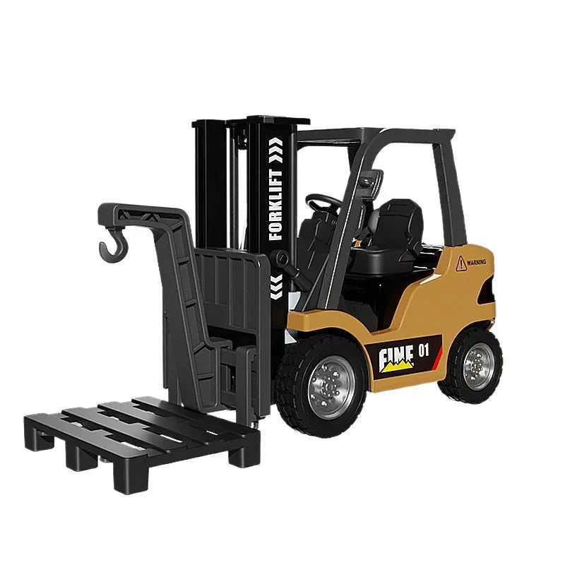 1:64 scale Bluetooth remote-control alloy forklift model with accessories and obstacle course