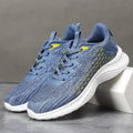 Women's lavender purple Flyknit running shoes with striped pattern and mesh upper on a white background.