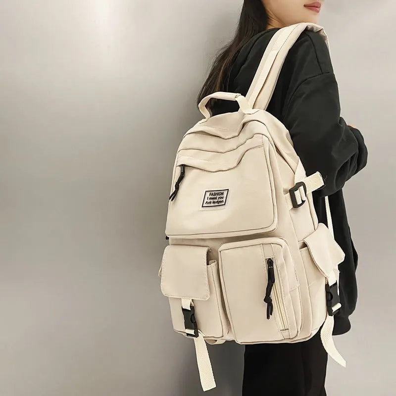 Nylon student backpack with computer compartment in black and white colour options