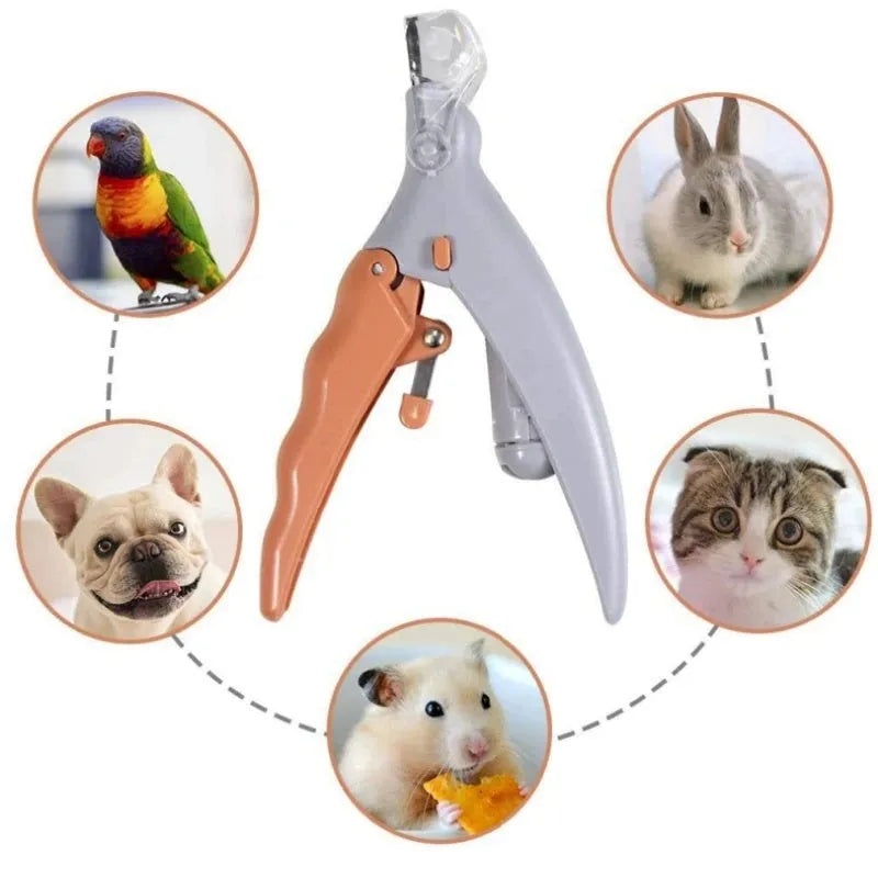 Yellow LED light pet nail clippers with magnifying glass for cat and small dog grooming