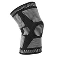 Sports silicone spring knee pad in polyamide fabric showing protective zone, available in multiple colours and sizes