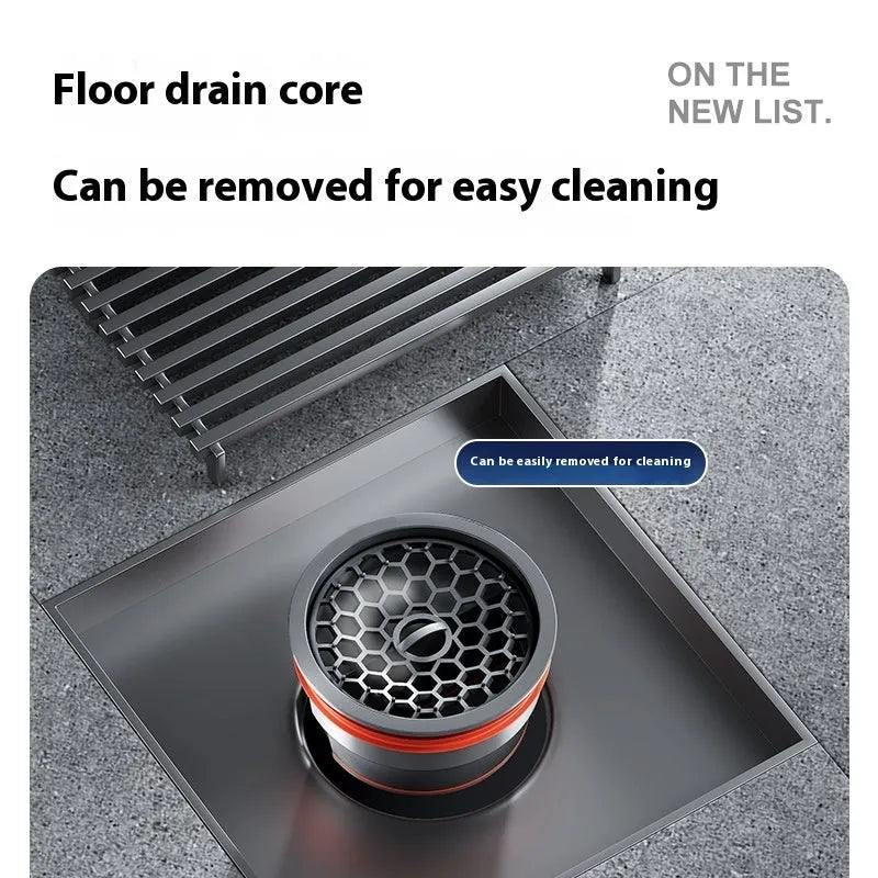 Gun grey 304 stainless steel courtyard floor drain measuring 15cm by 15cm.