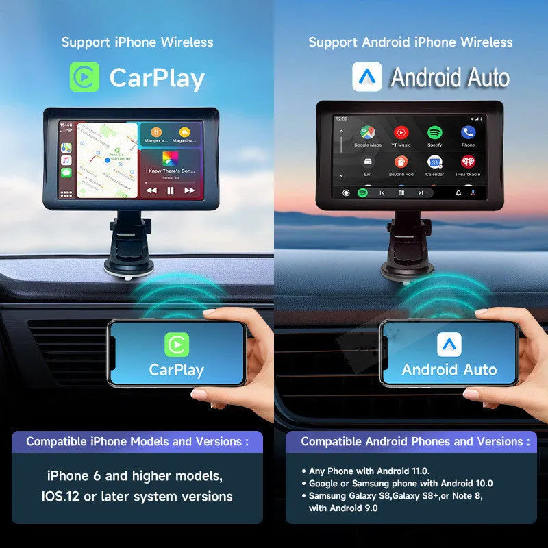 7-inch portable car smart display screen with retractable mount on a windshield