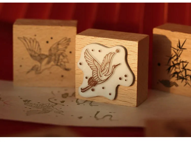 Mr. Paper wooden DIY stamp set with rubber printing surface from the Huahegui series.