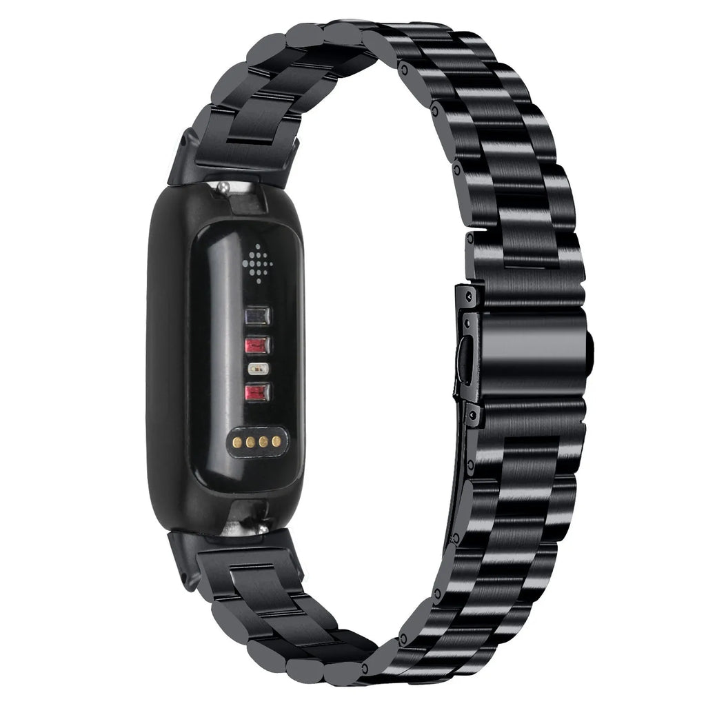 Stainless steel three-bead watch strap for Fitbit Inspire 3 in multiple colour options.