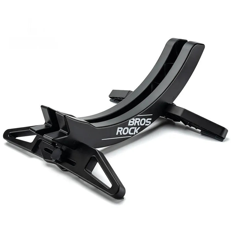 Black ABS plastic wall-mounted bike parking rack holder for road and mountain bicycles.
