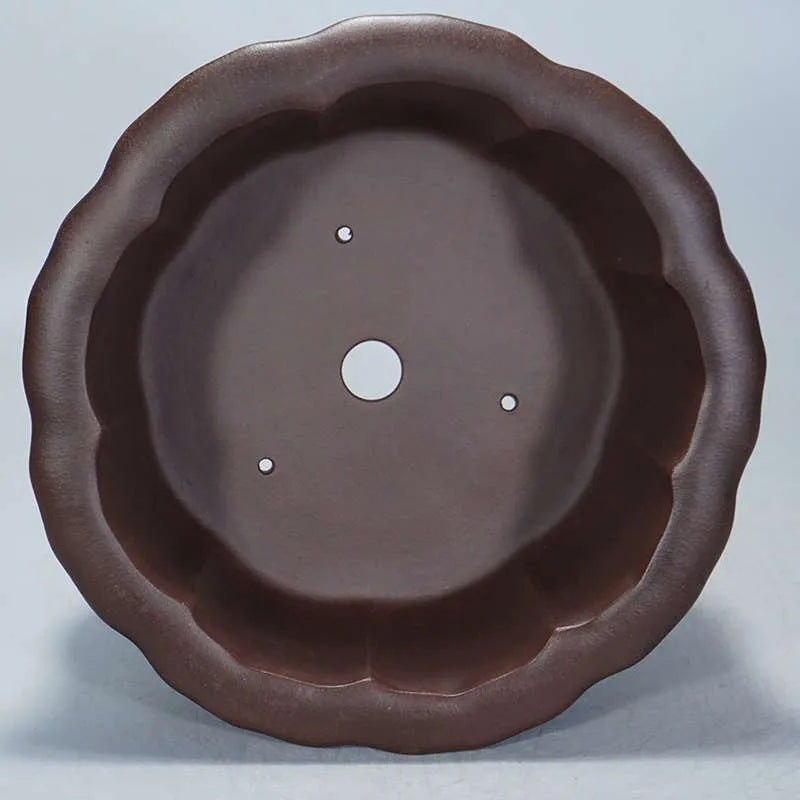 Purple sand antique Chinese style bonsai flower pot with petal basin shape.