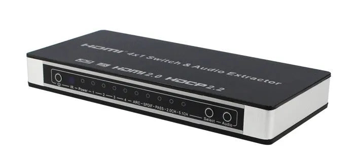 Black HDMI audio extractor switch with 4 inputs 1 output and remote control