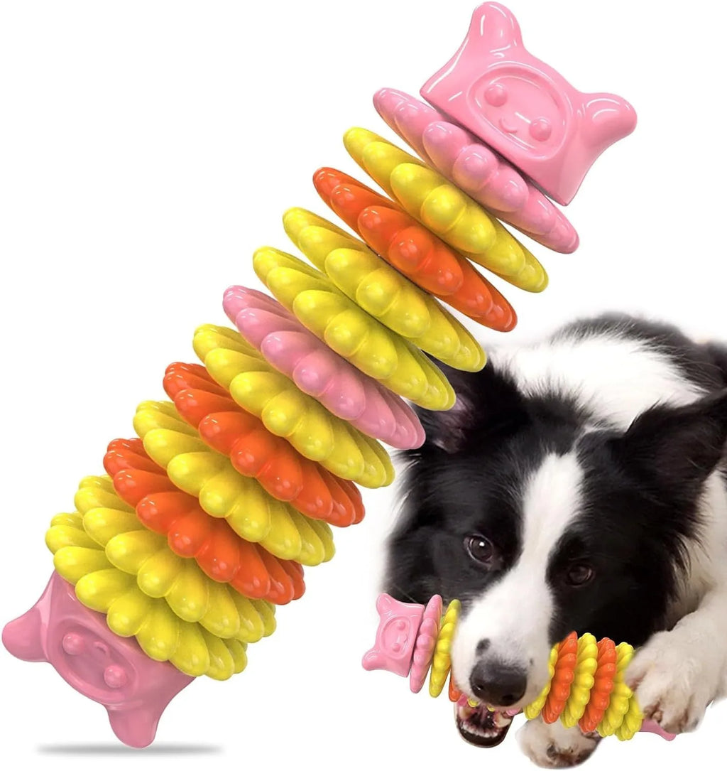 Blue caterpillar-shaped rubber dog chew toy for aggressive chewers, shown with textured surface.