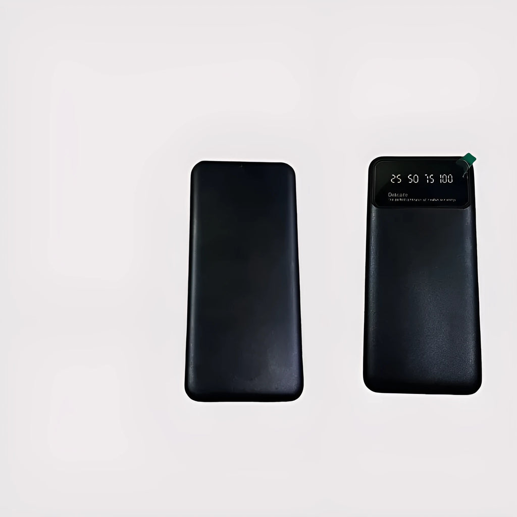 Black ultra-thin 10000 mAh power bank showing compact 67x14x140mm dimensions