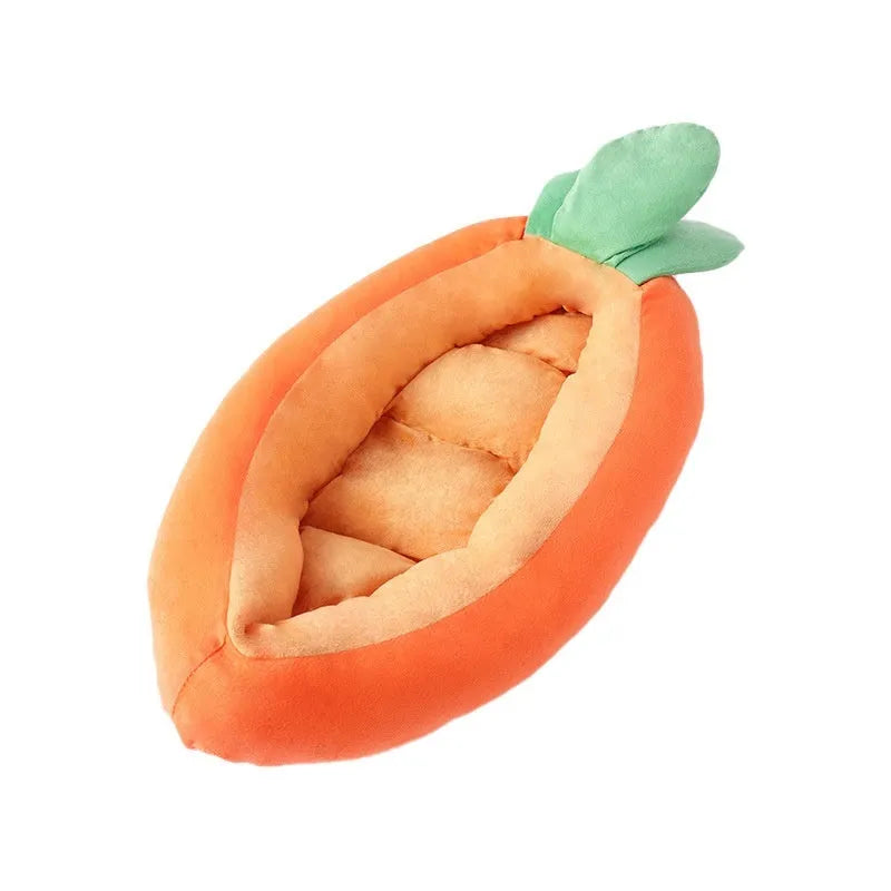 Cartoon carrot pattern double-sided removable washable cloth dog bed in medium and large sizes.