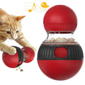Rotating plastic cat toy with food dropping ball and sound elements in super ball colour