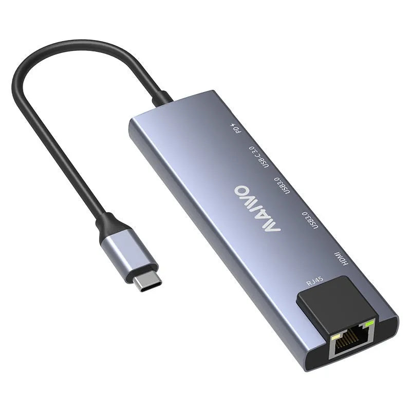 Steam Deck six-in-one docking station with Type-C cable, aluminium shell, HDMI, Ethernet, and USB ports.