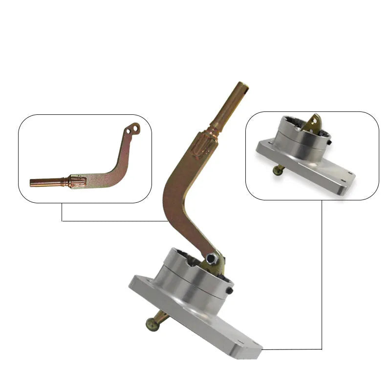 Silver aluminium alloy gear shift short lever for Horton trucks showing metallic finish and rod structure