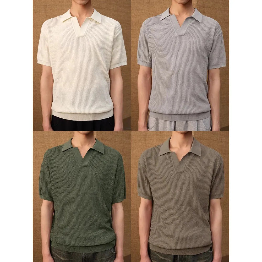 Men's striped polo shirt with business collar in ice silk breathable fabric