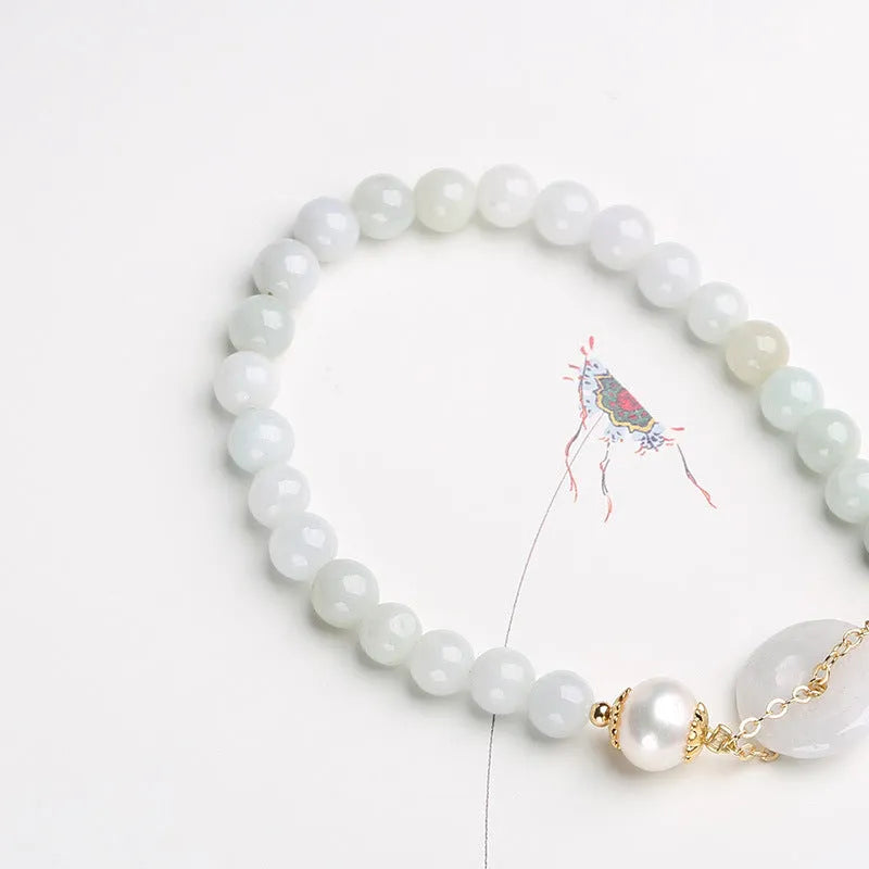 Natural jade emerald peace buckle pearl bracelet for women with round pendant
