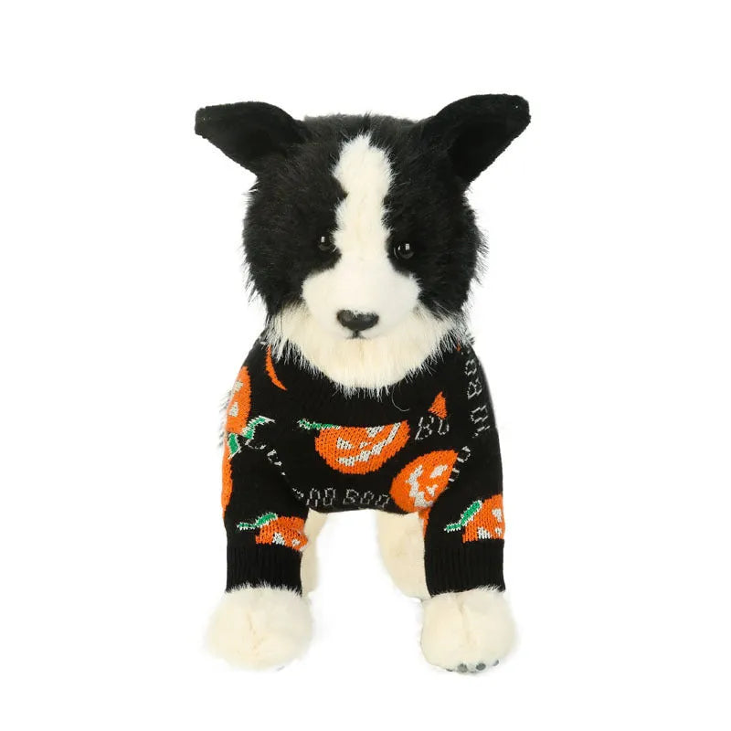 Black dog sweater with orange Halloween pumpkin pattern design for pet costumes
