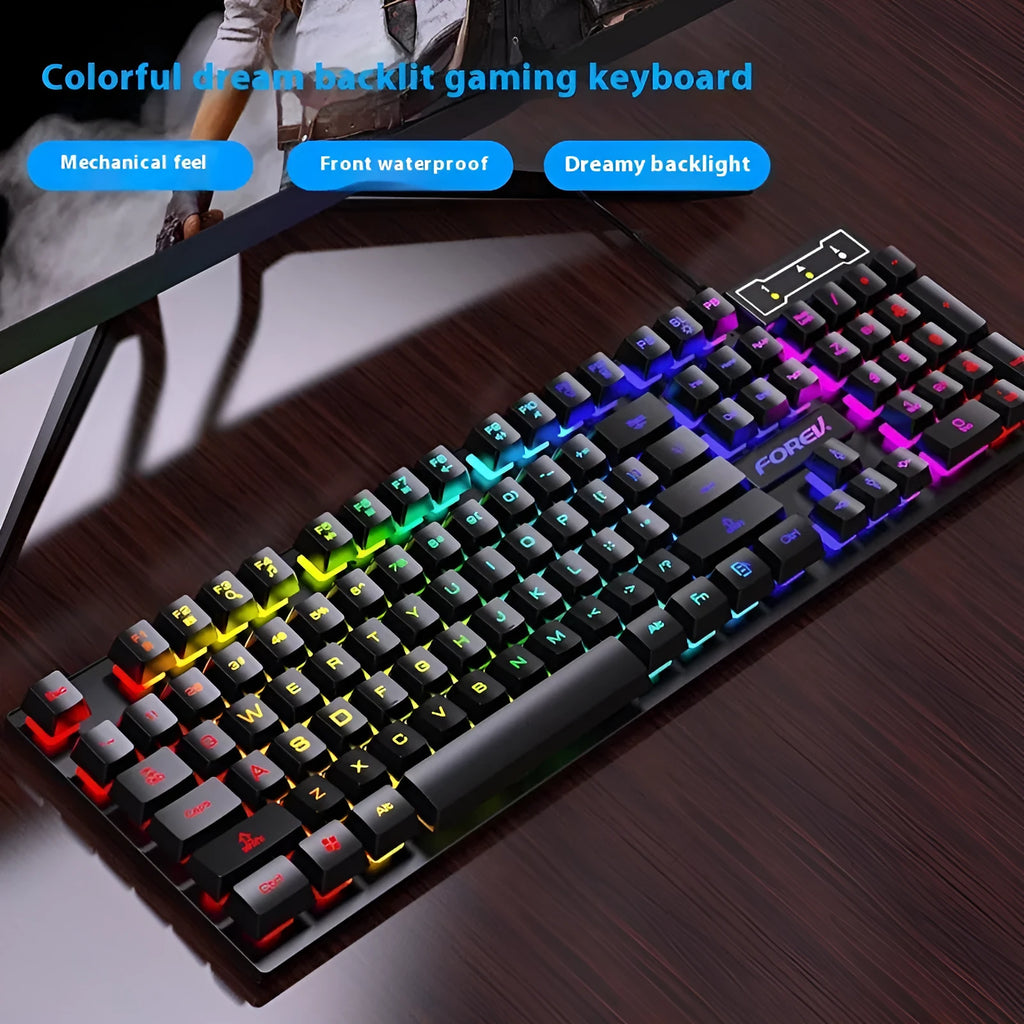 Black portable 104-key backlit keyboard and mouse set with universal USB connection
