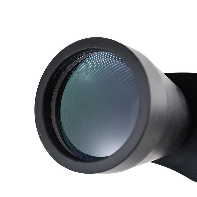 Black outdoor telescope binoculars with large 100mm objective lenses and continuous zoom control.