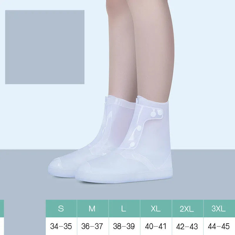 Women's white PVC high top water resistant shoe covers with anti-skid sole