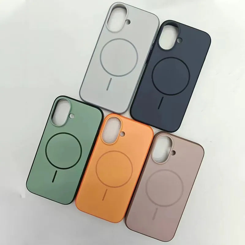 Magnetic iPhone case with AI Photography Button in frosted finish showing colour options
