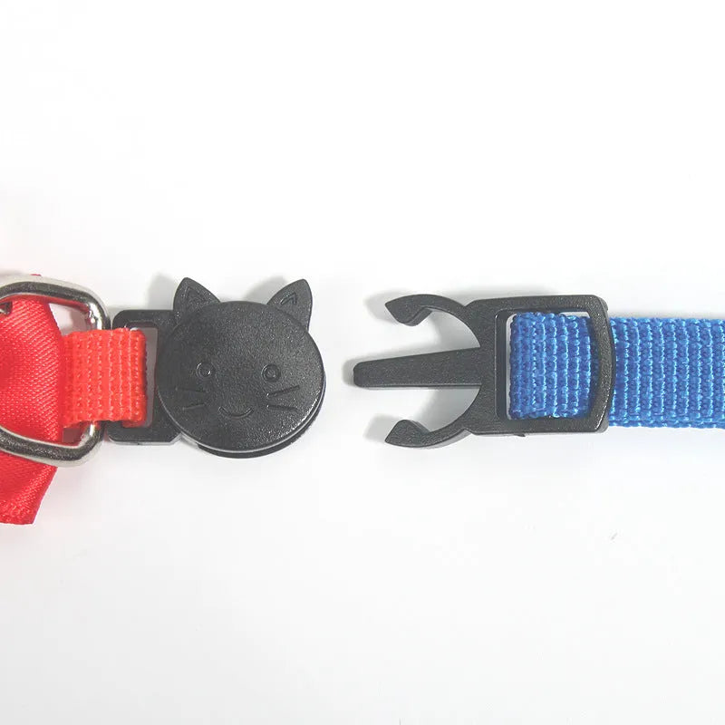 Striped nylon bow cat collar with bell in fluorescent green colour option