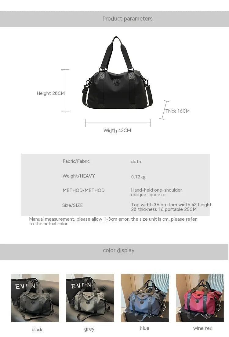 Waterproof Oxford cloth travel bag with dry-wet separation compartments and spine protection in solid colour options