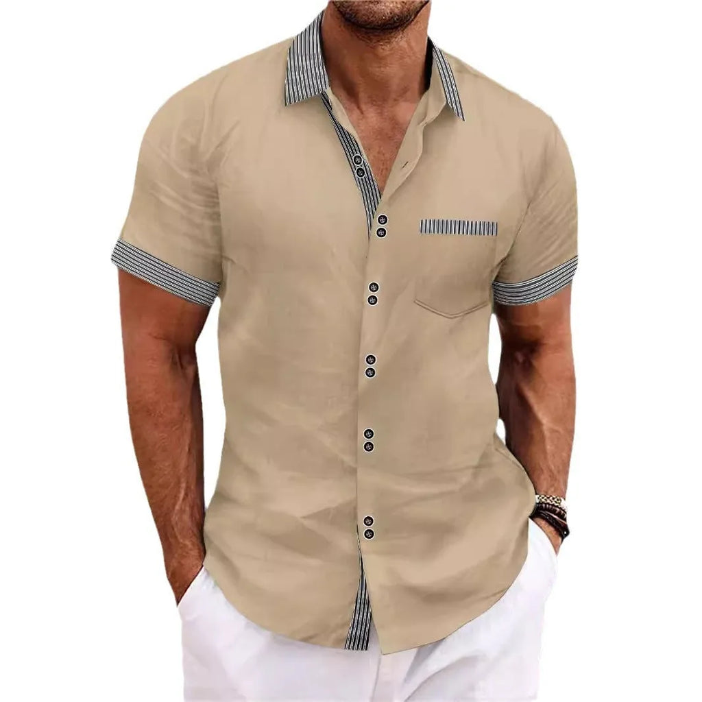 Pure cotton slim fit striped casual shirt with short sleeves and double button closure in multiple colours