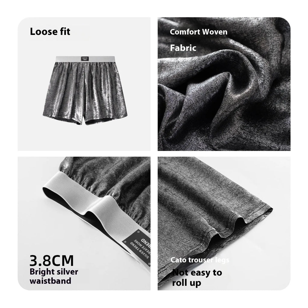 Men's galaxy reflective woven underwear in bright silver colour with mid-waist sports design
